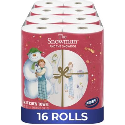 Nicky Snowman, 16 Rolls of Kitchen Towel, 2-Ply 100 Sheets per Roll, Wintry Embossing, Christmas Decorated Sheets, Multi-Purpose Cleaning Towels, 100% FSC Certified Nicky Snowman, 16 Rolls of Kitchen Towel, 2-Ply 100 Sheets per Roll, Wintry Embossing, Christmas Decorated Sheets, Multi-Purpose Cleaning Towels, 100% FSC Certified