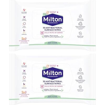 Venuscello 2 x Milton Antibacterial Surface Wipes 30 Wipes Powerful Cleaning Wipes for Kitchen Bathroom Baby Items and Household Surfaces Gentle No Rinse Formula for Everyday Hygiene Cleaning Venuscello 2 x Milton Antibacterial Surface Wipes 30 Wipes Powerful Cleaning Wipes for Kitchen Bathroom Baby Items and Household Surfaces Gentle No Rinse Formula for Everyday Hygiene Cleaning