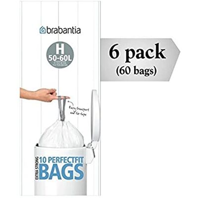 Brabantia 6 Rolls 246784 type H Roll of 10 Bin Liners, Fits Bins of 40-50L or 10.6-13 Brabantia 6 Rolls 246784 type H Roll of 10 Bin Liners, Fits Bins of 40-50L or 10.6-13