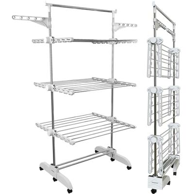 PORTENTUM Clothes airer drying rack – 5-Tier foldable to 14 cm with 58 hanger hooks – Up to 40 kg – horse-style dryer with 24 stainless-steel bars – Indoor and outdoor use – Swivel wheels with brake PORTENTUM Clothes airer drying rack – 5-Tier foldable to 14 cm with 58 hanger hooks – Up to 40 kg – horse-style dryer with 24 stainless-steel bars – Indoor and outdoor use – Swivel wheels with brake