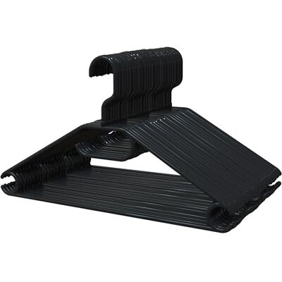 PORTENTUM Hangers of 100% Recycled Plastic, Pack of 30, Black. For All Types of Clothes, 360º Swivel Hook, Space Saving, Accessory Holder, Hooks for Dresses, Blouses and Skirts, Made in Spain PORTENTUM Hangers of 100% Recycled Plastic, Pack of 30, Black. For All Types of Clothes, 360º Swivel Hook, Space Saving, Accessory Holder, Hooks for Dresses, Blouses and Skirts, Made in Spain