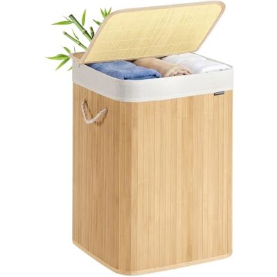 SONGMICS Laundry Basket, 95 L, Laundry Hamper, Laundry Bin with Lid, Bamboo, Foldable, Removable and Machine Washable Liner Bag, for Laundry Room, Bedroom, Natural LCB060Y01 SONGMICS Laundry Basket, 95 L, Laundry Hamper, Laundry Bin with Lid, Bamboo, Foldable, Removable and Machine Washable Liner Bag, for Laundry Room, Bedroom, Natural LCB060Y01