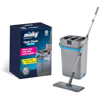 Minky Opti-Clean Flat Mop, Dual Cavity 2L Bucket, Washable Microfibre Pad Minky Opti-Clean Flat Mop, Dual Cavity 2L Bucket, Washable Microfibre Pad