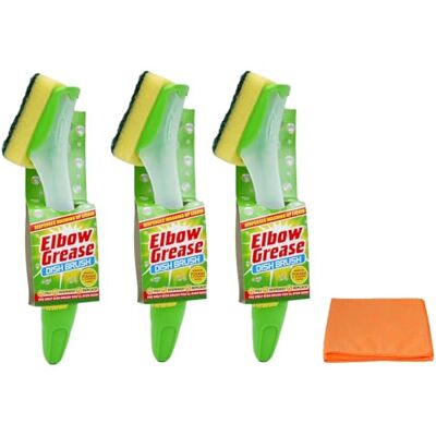 Topest 3X Elbow Grease Fillable Washing Up Brush with Refill Sponge- Ergonomic Design Handle with Ultra Absorbent Microfibre Cleaning Cloth Topest 3X Elbow Grease Fillable Washing Up Brush with Refill Sponge- Ergonomic Design Handle with Ultra Absorbent Microfibre Cleaning Cloth