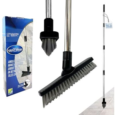 TDBS The Dustpan and Brush Store Angled Grout Cleaning Brush, Stiff Bristle Bath Scrubber Floor Grout Cleaner with 4-section Metal Handle, Swivel Head Floor Scrubbing Brush with Long Handle for Tiles, Bathroom & Hard-to-Reach Corners TDBS The Dustpan and Brush Store Angled Grout Cleaning Brush, Stiff Bristle Bath Scrubber Floor Grout Cleaner with 4-section Metal Handle, Swivel Head Floor Scrubbing Brush with Long Handle for Tiles, Bathroom & Hard-to-Reach Corners