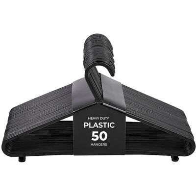 Roe Tenpo Coat Hangers, 50 Pack, Black Adult Plastic Clothes Hangers for Clothes Durable & Lightweight Non-Slip, Space-Saving Design for Shirts, Jackets, Trousers & More (50 Pack) Roe Tenpo Coat Hangers, 50 Pack, Black Adult Plastic Clothes Hangers for Clothes Durable & Lightweight Non-Slip, Space-Saving Design for Shirts, Jackets, Trousers & More (50 Pack)