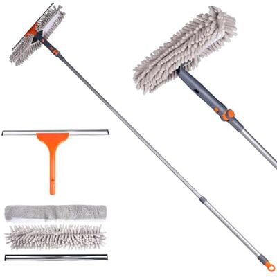 CHABATREE Squeegee Window Cleaner Set 2-in-1 Multi-Surface Cleaning Tool with Extendable Pole, Detachable Microfiber Cloths Bendable Head for Indoor & Outdoor Glass for Car Indoor Outdoor High Windows CHABATREE Squeegee Window Cleaner Set 2-in-1 Multi-Surface Cleaning Tool with Extendable Pole, Detachable Microfiber Cloths Bendable Head for Indoor & Outdoor Glass for Car Indoor Outdoor High Windows