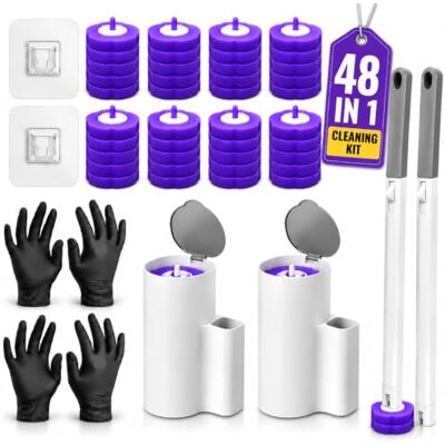 VELIOR 2-Pack Disposable Toilet Brush with 48 Refill Heads, Toilet Cleaning Brush Wand System with Holder & Wall Hooks, Disposable Toilet Cleaner Brush for Toilet Bowl, Sink, Bathtub & Floor Cleaning VELIOR 2-Pack Disposable Toilet Brush with 48 Refill Heads, Toilet Cleaning Brush Wand System with Holder & Wall Hooks, Disposable Toilet Cleaner Brush for Toilet Bowl, Sink, Bathtub & Floor Cleaning