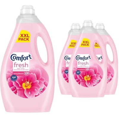 Comfort Spring Blossom Fabric Conditioner 100 Washes 3L Fabric Softener Washing Liquid, Lasting Freshness and Softness with Stay Fresh Technology for 100 Days, 4 Pack Comfort Spring Blossom Fabric Conditioner 100 Washes 3L Fabric Softener Washing Liquid, Lasting Freshness and Softness with Stay Fresh Technology for 100 Days, 4 Pack
