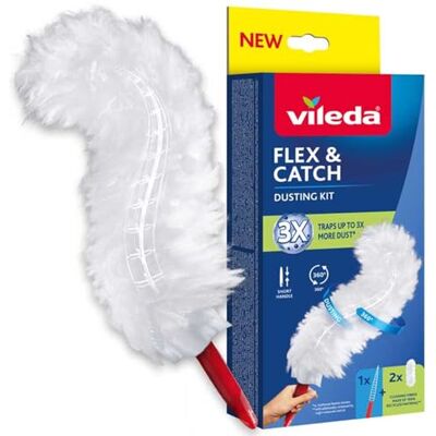Vileda FLEX & CATCH Duvet/Duster Tool with 2 Refills, 360° Dust Removal, Short Fixed Handle, Soft Microfiber Duvet, Catches Up to 3 Times More Dust Vileda FLEX & CATCH Duvet/Duster Tool with 2 Refills, 360° Dust Removal, Short Fixed Handle, Soft Microfiber Duvet, Catches Up to 3 Times More Dust