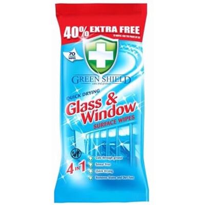 HOCHSTE ® Green Shield Quick Drying Glass & Window Surface Wipes, Removes Stains and Dirt Fast, Smear Free, Cuts Through Grease, Easy to Use, Pack of 70 Large Wipes HOCHSTE ® Green Shield Quick Drying Glass & Window Surface Wipes, Removes Stains and Dirt Fast, Smear Free, Cuts Through Grease, Easy to Use, Pack of 70 Large Wipes