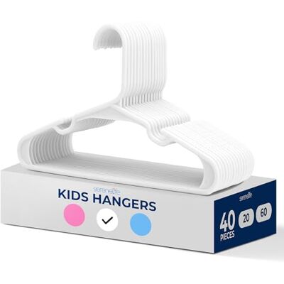 SereneLife 40 Pack Plastic Kids Hangers – Non-Slip Baby Hangers for Closet, Space-Saving Thin Design for Organizing Clothes, Infant, Toddler, and Newborn Clothing (White) SereneLife 40 Pack Plastic Kids Hangers – Non-Slip Baby Hangers for Closet, Space-Saving Thin Design for Organizing Clothes, Infant, Toddler, and Newborn Clothing (White)