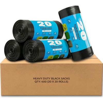 Roe Tenpo 400 Pack Black Bin Bags – 75L, 30 Micron Refuse Sacks, Extra Strong, Eco-friendly, Leak-Resistant Bin Liners Perfect for Home, Office, DIY & Garden (Packaging May Vary) Roe Tenpo 400 Pack Black Bin Bags – 75L, 30 Micron Refuse Sacks, Extra Strong, Eco-friendly, Leak-Resistant Bin Liners Perfect for Home, Office, DIY & Garden (Packaging May Vary)