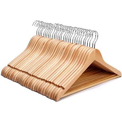 KEPLIN Strong Walnut Wood Wooden Coat Hangers with 360 Degree Rotatory Hook & Round Trouser Bar & Shoulder Notches Durable Wardrobe Space Saver (Natural, 20 Pack) KEPLIN Strong Walnut Wood Wooden Coat Hangers with 360 Degree Rotatory Hook & Round Trouser Bar & Shoulder Notches Durable Wardrobe Space Saver (Natural, 20 Pack)