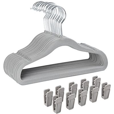 Finnhomy Non-Slip Clothes Hangers for Baby and Kids 30-Pack Velvet Hangers with 10 Finger Clips, Gray Finnhomy Non-Slip Clothes Hangers for Baby and Kids 30-Pack Velvet Hangers with 10 Finger Clips, Gray