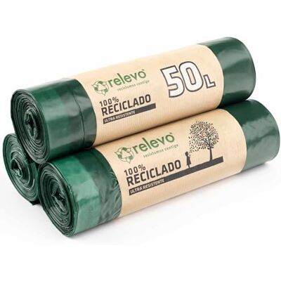 Relevo Bin Bags 50 Litre – Made from 100% Recycled Material. Dimensions: 70 cm x 75 cm. Includes 30 Bin Liners 50L Relevo Bin Bags 50 Litre – Made from 100% Recycled Material. Dimensions: 70 cm x 75 cm. Includes 30 Bin Liners 50L