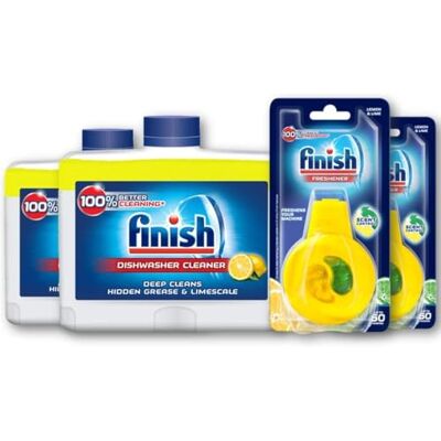 Finish Dishwasher Freshener and Cleaner Multipack, Lemon, 2 x Dishwasher Cleaners, 2 x Dishwasher Fresheners Finish Dishwasher Freshener and Cleaner Multipack, Lemon, 2 x Dishwasher Cleaners, 2 x Dishwasher Fresheners