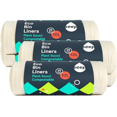 SEEP Compostable 125 x 10 Litre Bin Bags 10L Eco Friendly Bin Liners Food Waste Caddy Liners Biodegradable Waste Paper Bin Liners Clear 5 Rolls SEEP Compostable 125 x 10 Litre Bin Bags 10L Eco Friendly Bin Liners Food Waste Caddy Liners Biodegradable Waste Paper Bin Liners Clear 5 Rolls