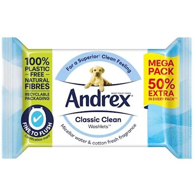 Andrex Moist Mega Classic Clean Washlets Flushable Toilet Wipes Andrex Moist Mega Classic Clean Washlets Flushable Toilet Wipes