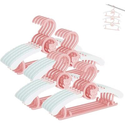 HGYZE Baby Hangers for Closet, Non-Slip 11"-14" Adjustable Infant Clothes Hanger for Nursery, 0-18yrs Plastic Kid Hanger Clothing Organizer, Children Pink Plastic Rack for Newborn Toddler Coat, 20pcs HGYZE Baby Hangers for Closet, Non-Slip 11"-14" Adjustable Infant Clothes Hanger for Nursery, 0-18yrs Plastic Kid Hanger Clothing Organizer, Children Pink Plastic Rack for Newborn Toddler Coat, 20pcs