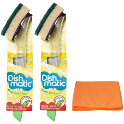 Topest 2X Fillable Washing up Brush and Sponge Bundle- Easy Grip Dish Cleaner with Ultra Absorbent Microfibre Cleaning Cloth Topest 2X Fillable Washing up Brush and Sponge Bundle- Easy Grip Dish Cleaner with Ultra Absorbent Microfibre Cleaning Cloth