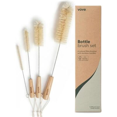 Vove Bottle Brush Set, 4 Natural Sisal Brushes With Bamboo Handles Vove Bottle Brush Set, 4 Natural Sisal Brushes With Bamboo Handles