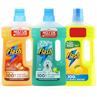 Fairy Flash Floor Cleaner Variety Pack, 3 x 1L (PET, LEMON, WOOD) Complete Home Cleaning Solution (Total 3 bottles) Fairy Flash Floor Cleaner Variety Pack, 3 x 1L (PET, LEMON, WOOD) Complete Home Cleaning Solution (Total 3 bottles)