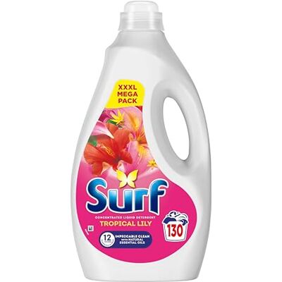 Surf Tropical Lily Laundry Washing Liquid Detergent with a joy-infused fragrance & essential oils lasting up to 12 hours in wear for brilliantly clean results 130 washes 3.5 L Surf Tropical Lily Laundry Washing Liquid Detergent with a joy-infused fragrance & essential oils lasting up to 12 hours in wear for brilliantly clean results 130 washes 3.5 L