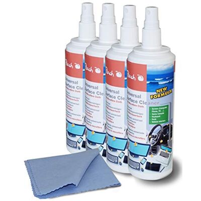 Peach PA104 Universal Surface Cleaner Pack of 4 Cleaning Spray + Microfibre Cloth 250 ml Anti-Static Effect Peach PA104 Universal Surface Cleaner Pack of 4 Cleaning Spray + Microfibre Cloth 250 ml Anti-Static Effect