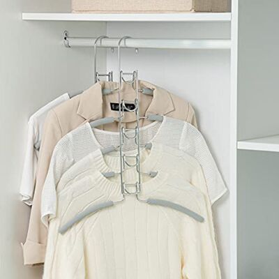 Nature Smile 2 Pack 5 in 1 Anti Slip Metal Sweater Coat Hangers,Multi Layers Wardrobe Clothes Rack,Heavy Duty Metal Space Saver Blouse Hanger Closet Storage Organizer,Light Grey Color Nature Smile 2 Pack 5 in 1 Anti Slip Metal Sweater Coat Hangers,Multi Layers Wardrobe Clothes Rack,Heavy Duty Metal Space Saver Blouse Hanger Closet Storage Organizer,Light Grey Color