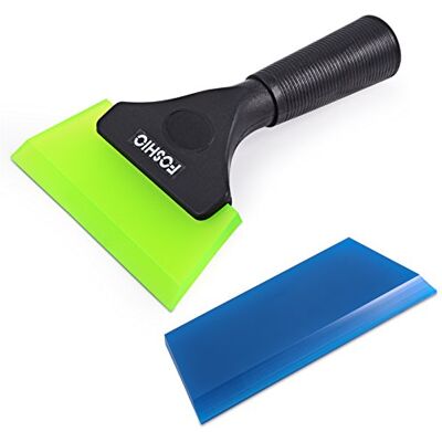 FOSHIO Squeegee Scraper Shower Mirror Glass Wiper Window Cleaner with 1 Extra Rubber Blade Non-Slip Handle for Auto Window Tint Tool Home FOSHIO Squeegee Scraper Shower Mirror Glass Wiper Window Cleaner with 1 Extra Rubber Blade Non-Slip Handle for Auto Window Tint Tool Home