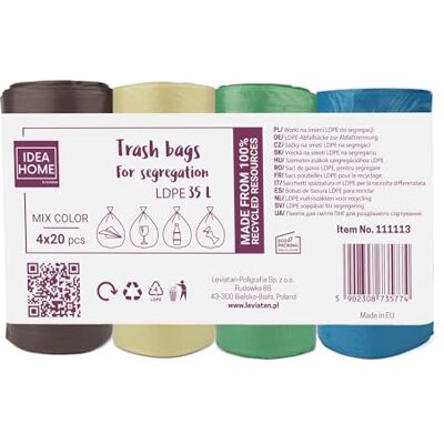 IDEA HOME D.RECT Bin Bags 35L Bin Liners 80 Pieces Rubbish Bags Bin Bag Perfect for Everyday Use, Household, Office, Kitchen & Caterers, 4 Colours IDEA HOME D.RECT Bin Bags 35L Bin Liners 80 Pieces Rubbish Bags Bin Bag Perfect for Everyday Use, Household, Office, Kitchen & Caterers, 4 Colours