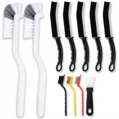 MALABI 11 Pcs Crevice Cleaning Brush Set, Multi-Purpose Bathroom Cleaner Kit with Grout, Window and Detail Brushes, Bathroom Accessories for Home Cleaning, White/Black MALABI 11 Pcs Crevice Cleaning Brush Set, Multi-Purpose Bathroom Cleaner Kit with Grout, Window and Detail Brushes, Bathroom Accessories for Home Cleaning, White/Black