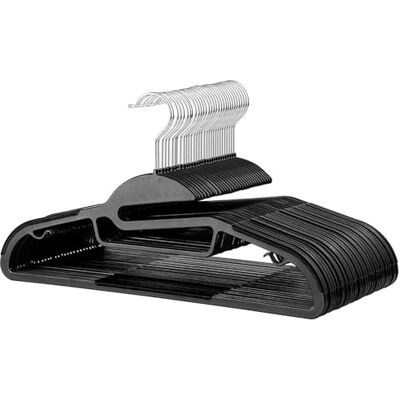 DrySmart Pack of 30 Heavy Duty Black Coat Hangers, 0.5cm Thick, S-Shaped Opening, Non-Slip Plastic Clothes Hanger Space Saving Slim Design, 360° Swivel Hook Durable Hangers for Clothes DrySmart Pack of 30 Heavy Duty Black Coat Hangers, 0.5cm Thick, S-Shaped Opening, Non-Slip Plastic Clothes Hanger Space Saving Slim Design, 360° Swivel Hook Durable Hangers for Clothes
