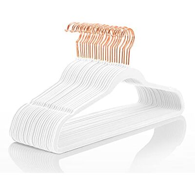 MIZGI Premium Velvet Hangers (50 Pack) Heavy Duty Non Slip Felt Hangers White Rose Gold Swivel Hooks,Space Saving Clothes Hangers,Durable Strong Hangers for Suits,Coats,Dress MIZGI Premium Velvet Hangers (50 Pack) Heavy Duty Non Slip Felt Hangers White Rose Gold Swivel Hooks,Space Saving Clothes Hangers,Durable Strong Hangers for Suits,Coats,Dress