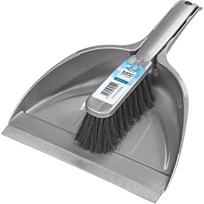 Elliott Dustpan and Brush Set, Durable Plastic Pan with Rubber Lip for easy pick up, Soft Nylon Fibres Ideal for Indoor Cleaning including Carpets, BPA Free in a Silver Colour Elliott Dustpan and Brush Set, Durable Plastic Pan with Rubber Lip for easy pick up, Soft Nylon Fibres Ideal for Indoor Cleaning including Carpets, BPA Free in a Silver Colour