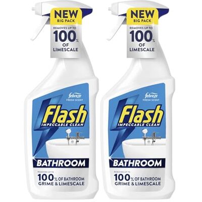 Fairy Flash BATHROOM Cleaning Spray 800ml x 2 – Powerful Multi Surface Cleaner – Removes Limescale, Soap Scum & Bathroom Dirt – Fast Acting Spray For Tiles, Sinks, Taps & Showers Fairy Flash BATHROOM Cleaning Spray 800ml x 2 – Powerful Multi Surface Cleaner – Removes Limescale, Soap Scum & Bathroom Dirt – Fast Acting Spray For Tiles, Sinks, Taps & Showers