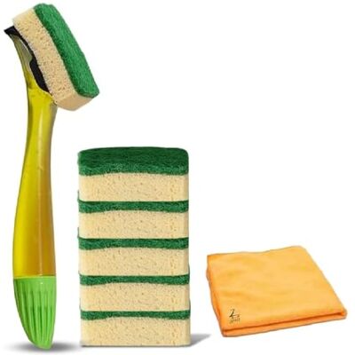 ZOPPER Bonus Pack 1 Fillable Washing Up Brush With and 6 Replaceable Sponge Head Refills With Microfiber Cloth ZOPPER Bonus Pack 1 Fillable Washing Up Brush With and 6 Replaceable Sponge Head Refills With Microfiber Cloth