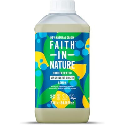 FAITH IN NATURE Natural, Super Concentrated, Biodegradable Washing Up Liquid with Lemon Oil, Vegan and Cruelty Free, No SLS, Parabens or Phosphates, 2.5 L Refill Pack FAITH IN NATURE Natural, Super Concentrated, Biodegradable Washing Up Liquid with Lemon Oil, Vegan and Cruelty Free, No SLS, Parabens or Phosphates, 2.5 L Refill Pack