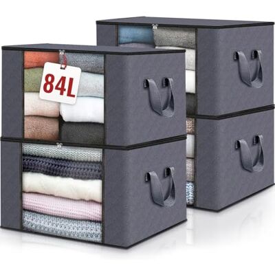 edihome , Clothes Storage Bag, (4 pieces), Wardrobe Organiser, with Reinforced Handles, Heavy Duty Cloth Pouches with Transparent Window (Dark gray, Pack of 4) edihome , Clothes Storage Bag, (4 pieces), Wardrobe Organiser, with Reinforced Handles, Heavy Duty Cloth Pouches with Transparent Window (Dark gray, Pack of 4)