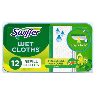 Swiffer Sweeper Wet Mopping Pad Multi Surface Refills for Floor Mop, Gain scent, White, 12 Count Swiffer Sweeper Wet Mopping Pad Multi Surface Refills for Floor Mop, Gain scent, White, 12 Count