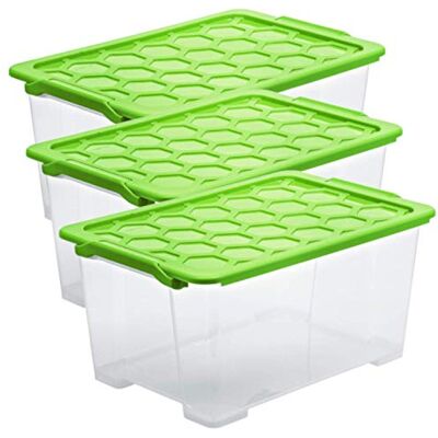 Rotho Evo Safe Keeping Set of 3 Storage boxes with lid 40 l, Plastic (PP) BPA-free, green/transparent, 3 x 44l (59,0 x 39,5 x 28,0 cm) Rotho Evo Safe Keeping Set of 3 Storage boxes with lid 40 l, Plastic (PP) BPA-free, green/transparent, 3 x 44l (59,0 x 39,5 x 28,0 cm)