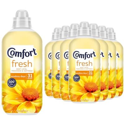 Comfort Sunshiny Days Fabric Conditioner 31 Washes 930ml Fabric Softener Washing Liquid, Long Lasting Freshness and Softness with Stay Fresh Technology for 100 Days, 8 Pack Comfort Sunshiny Days Fabric Conditioner 31 Washes 930ml Fabric Softener Washing Liquid, Long Lasting Freshness and Softness with Stay Fresh Technology for 100 Days, 8 Pack