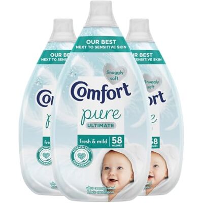 Comfort Pure Fabric Conditioner Ultimate Care Fresh and Mid with Lasting Fragrance Intense Liquid Fabric Softener Suitable for Sensitive Skin 58 Washes, 870ml Pack of 3 Comfort Pure Fabric Conditioner Ultimate Care Fresh and Mid with Lasting Fragrance Intense Liquid Fabric Softener Suitable for Sensitive Skin 58 Washes, 870ml Pack of 3
