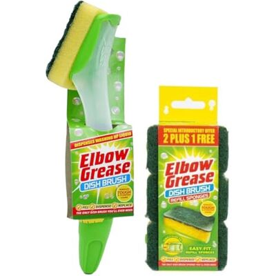 Topest Elbow Grease Fillable Washing Up Brush with Sponge- Ergonomic design handle with 3X Elbow Grease Sponge Refills Topest Elbow Grease Fillable Washing Up Brush with Sponge- Ergonomic design handle with 3X Elbow Grease Sponge Refills