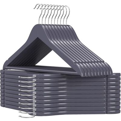 SONGMICS Wooden Hangers, Set of 20, Coat Hangers, Clothes Hangers, with Shoulder Notches, Anti-Slip Trousers Bar, 360° Swivel Hook, for Suits, Shirts, Coats, Grey and Silver CRW001G01 SONGMICS Wooden Hangers, Set of 20, Coat Hangers, Clothes Hangers, with Shoulder Notches, Anti-Slip Trousers Bar, 360° Swivel Hook, for Suits, Shirts, Coats, Grey and Silver CRW001G01