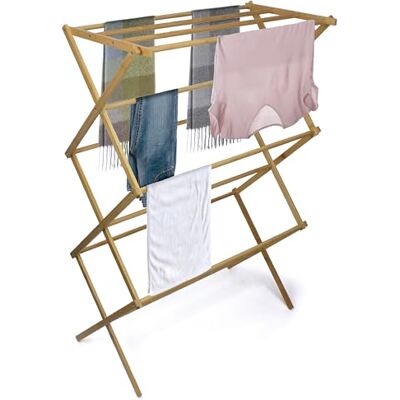 Brookstone , Eco-Friendly Bamboo Drying Rack, Collapsible Laundry Clothes Hanger, 10 Hanging Bars, Minimalist Space Saving Design Brookstone , Eco-Friendly Bamboo Drying Rack, Collapsible Laundry Clothes Hanger, 10 Hanging Bars, Minimalist Space Saving Design