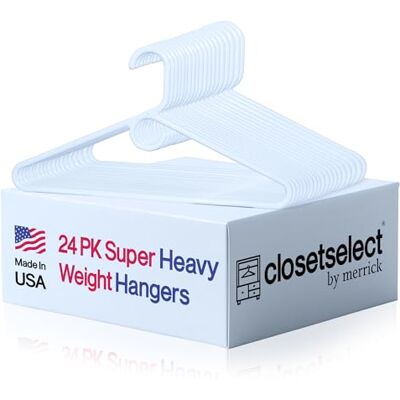 closetselect Super Heavy Duty Plastic Hangers, Super Heavy Weight Plastic Hanger, 24 Pack, White, Made in USA closetselect Super Heavy Duty Plastic Hangers, Super Heavy Weight Plastic Hanger, 24 Pack, White, Made in USA