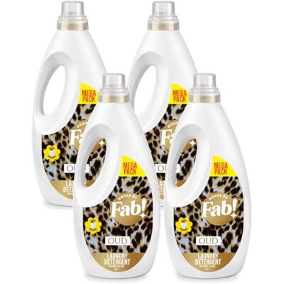 Fabulosa Fragranced Laundry Detergent, Stain Removing Laundry Washing Liquid Detergent, Clothes Freshener Concentrated Laundry Liquid, 264 Washes, 2L, 4 Pack, Oud Fabulosa Fragranced Laundry Detergent, Stain Removing Laundry Washing Liquid Detergent, Clothes Freshener Concentrated Laundry Liquid, 264 Washes, 2L, 4 Pack, Oud