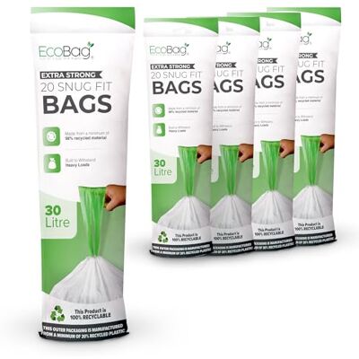 EcoBag 100 Pack White Kitchen Drawstring Bin Liner 30L 25 Microns Heavy Duty, Extra Strong, Brabantia Compatible, Eco-Friendly, Tear Resistant, Clear Recycling Bags (465 x 750mm) EcoBag 100 Pack White Kitchen Drawstring Bin Liner 30L 25 Microns Heavy Duty, Extra Strong, Brabantia Compatible, Eco-Friendly, Tear Resistant, Clear Recycling Bags (465 x 750mm)